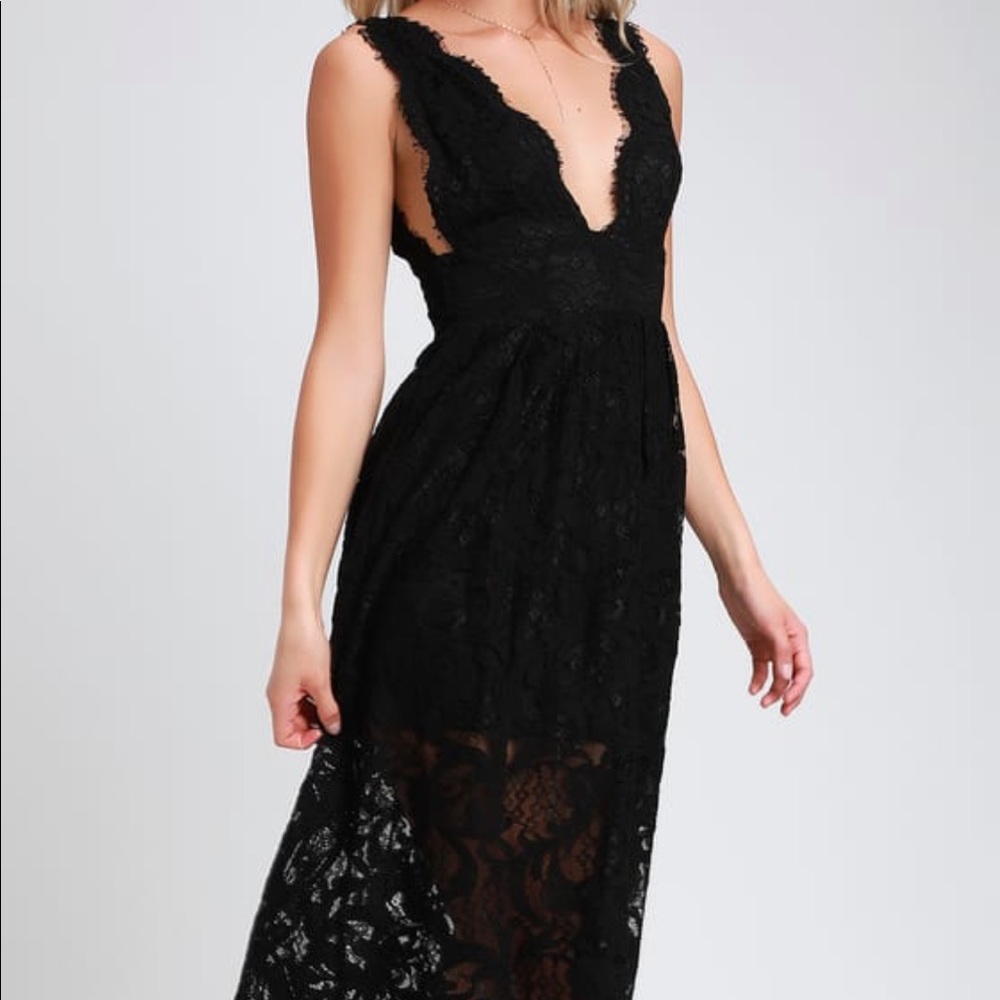 Loft Party Black Lace Sleeveless Midi Dress